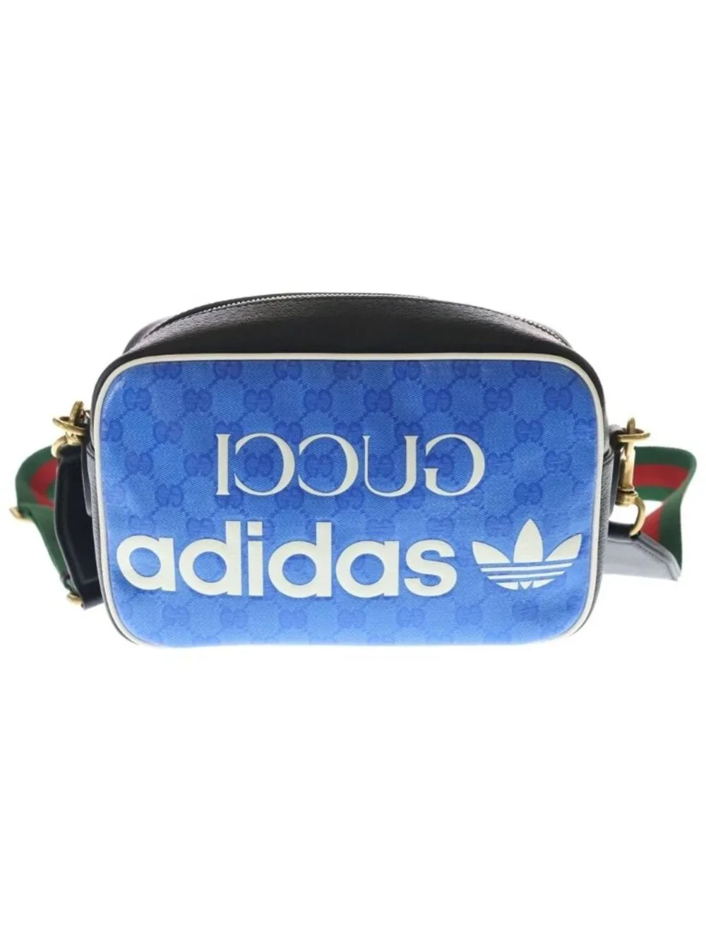 Gucci Adidas Logo Leather Shoulder Bag Black Blue